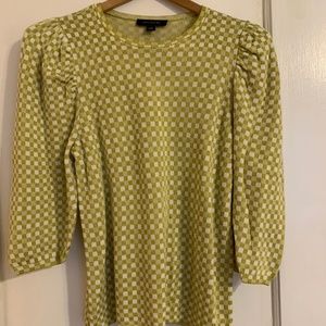 Ann Taylor quarter-sleeve checkered sweater with puffy sleeve small new with tag